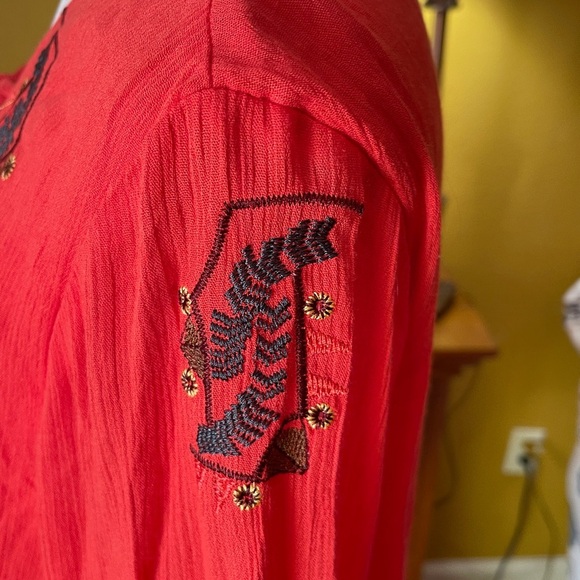 Kings Road lined rayon orange midi dress with embroidered detail. Size L. - Picture 8 of 13